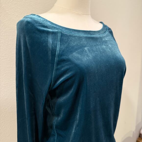 Aerie Teal Blue Velvet Long Sleeve Women Medium Soft Lounge Holiday Y2K Velour - Picture 3 of 7